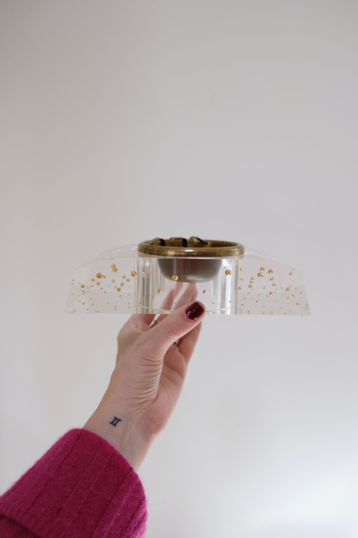 MCM Lucite Ashtray with Brass Insert