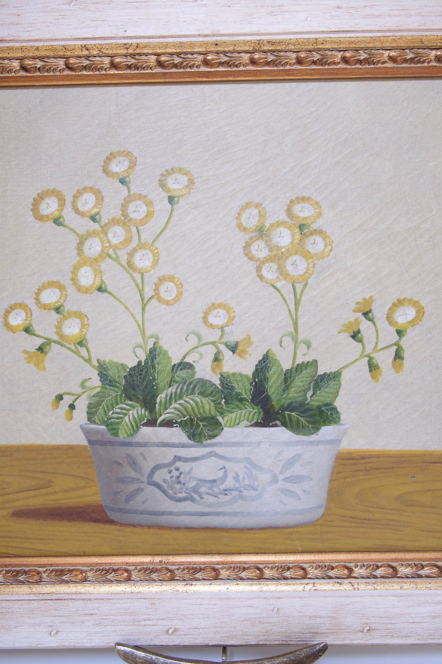 Vintage Still Life of Button Flowers in Ornate Pot