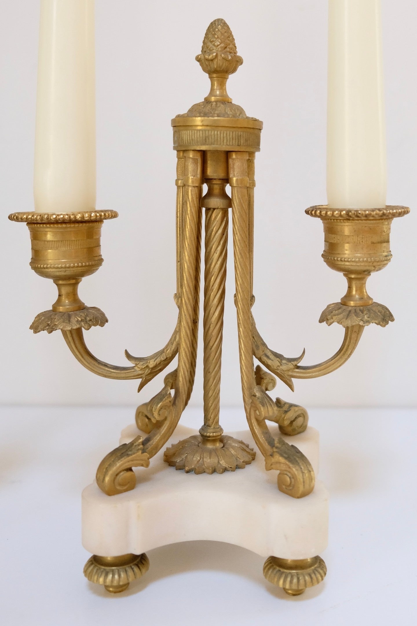 Pair Antique French Gilt Bronze Candelabras with Marble Base