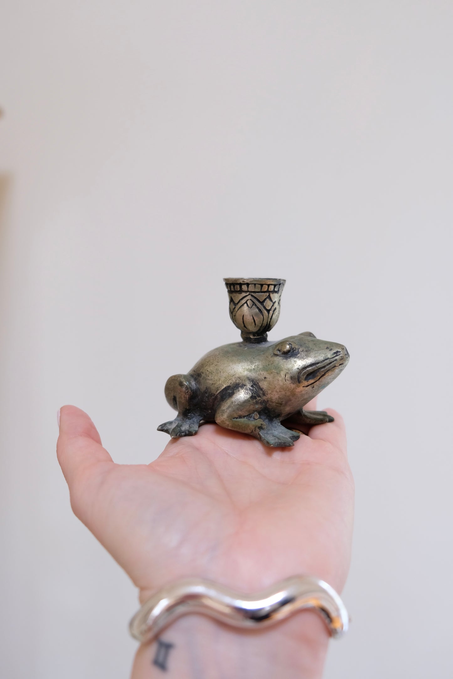 Vintage Metal Frog Candle Holder