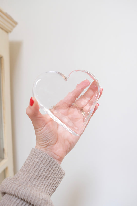 Signed Vintage Glass Heart Paperweight