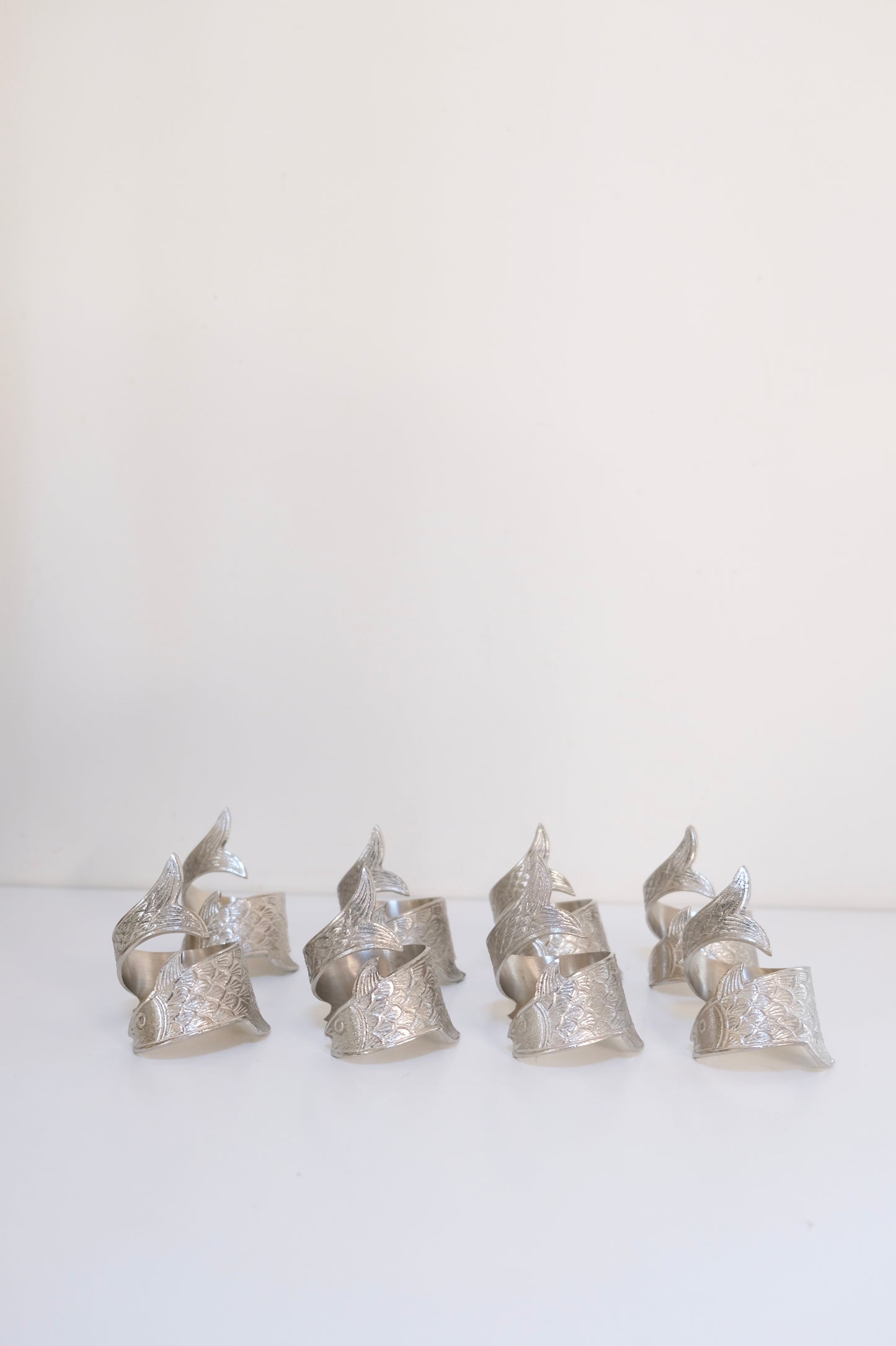 Set of 4 Silver Metal Fish Napkin Rings