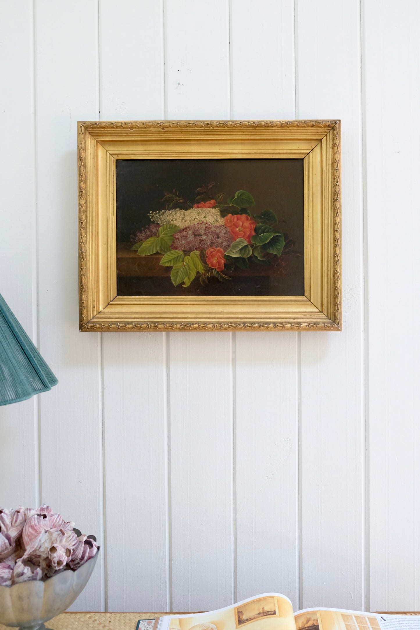 Gorgeous Antique Moody Floral Oil Painting – 19” x 15”