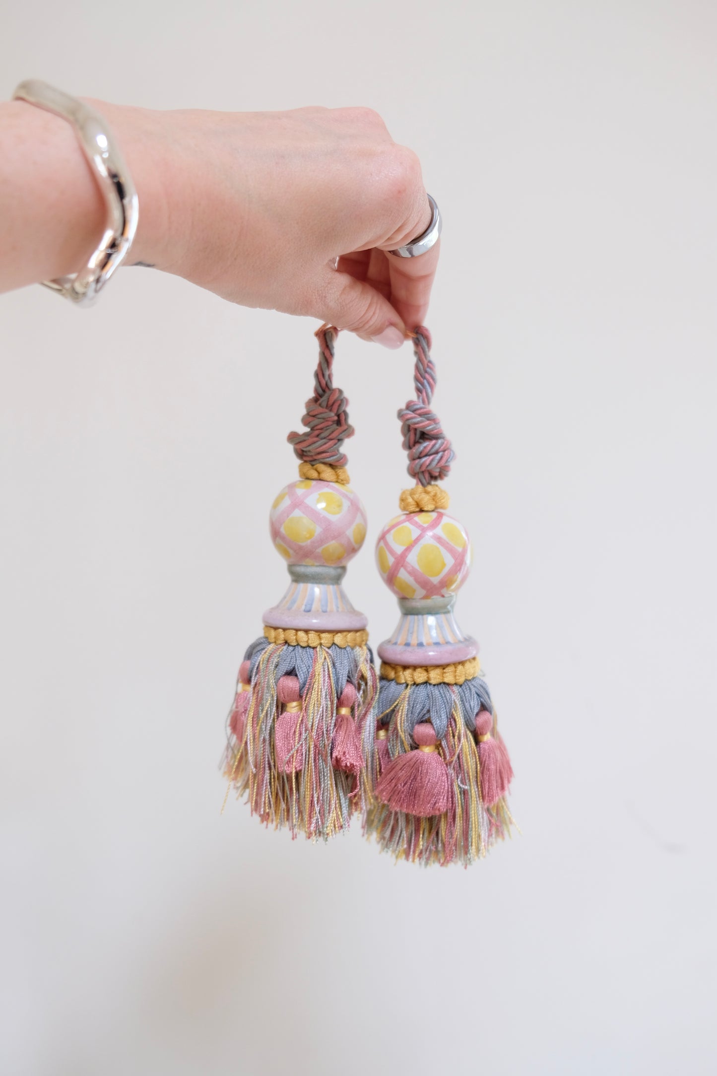 Pair of Mackenzie-Childs Handpainted Ceramic Fringe Tassels