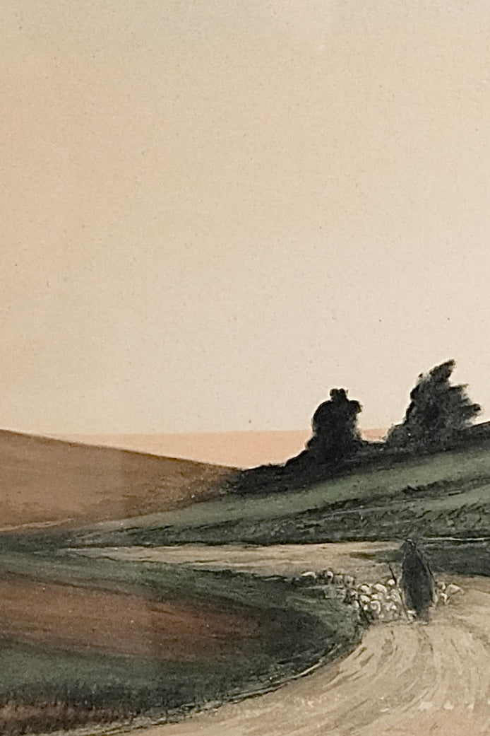 Antique Colored Etching, signed and titled “A Road over the South Downs.”