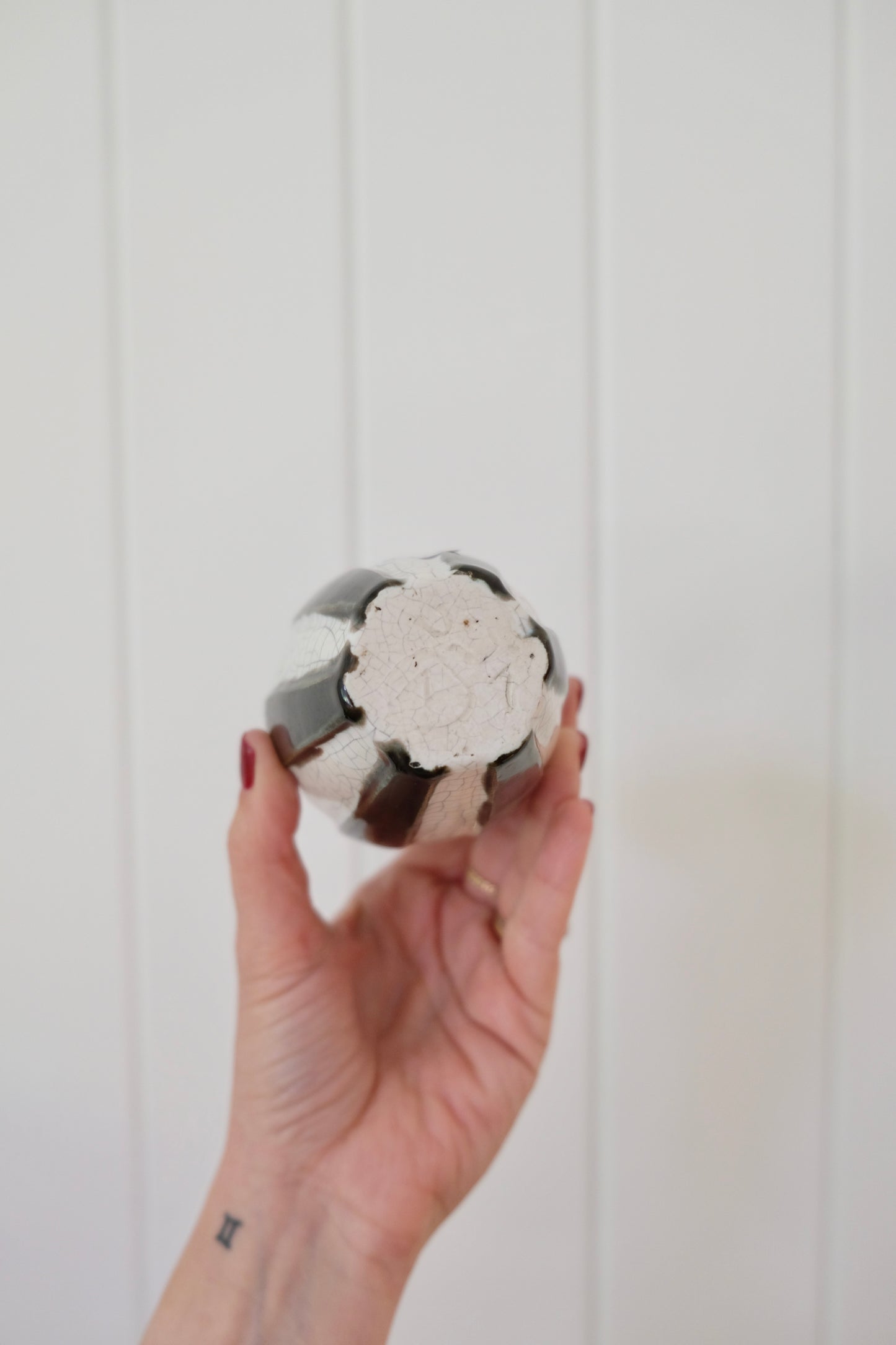Skinny Black and White Crackled Bud Vase