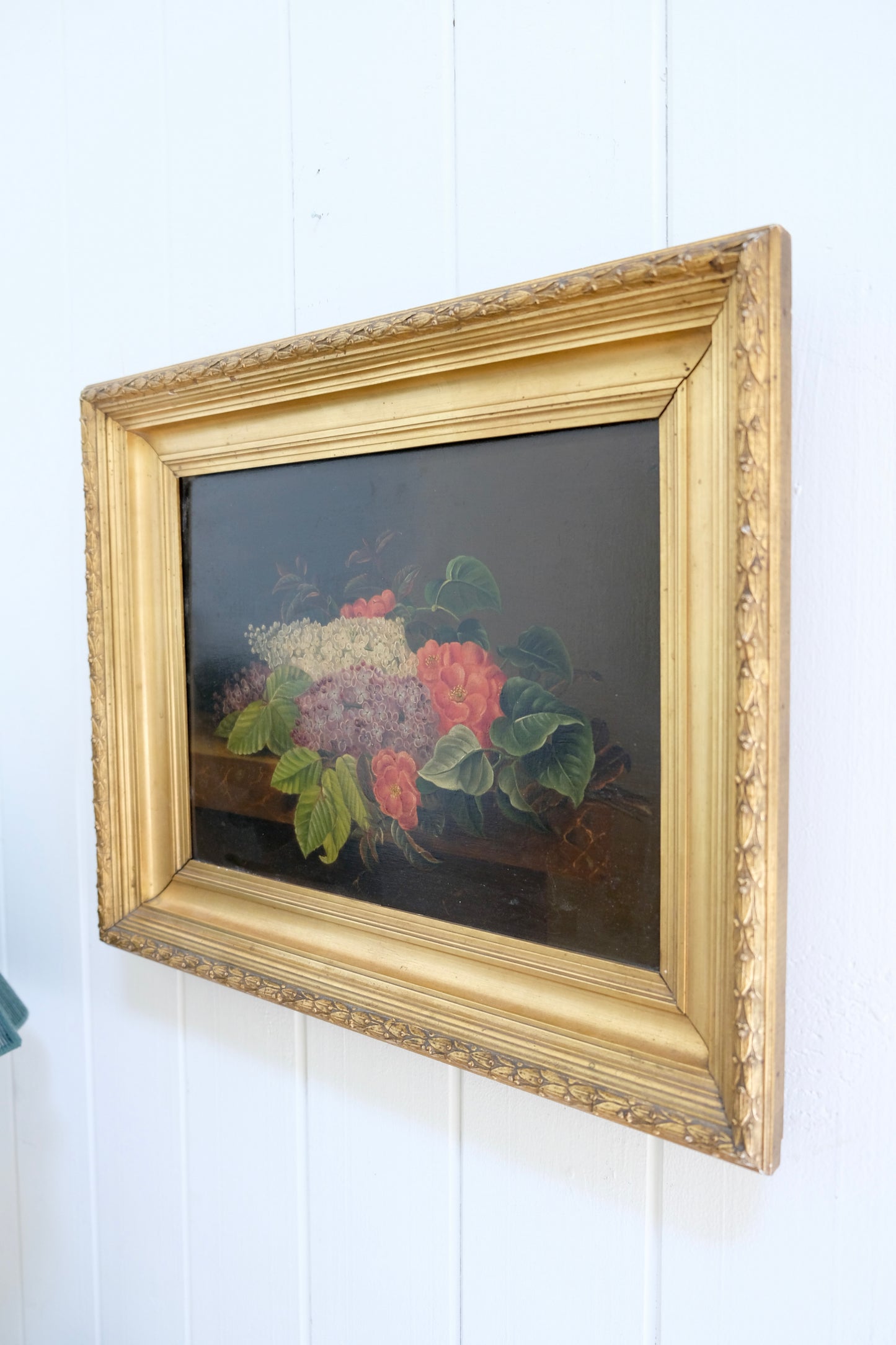 Gorgeous Antique Moody Floral Oil Painting – 19” x 15”