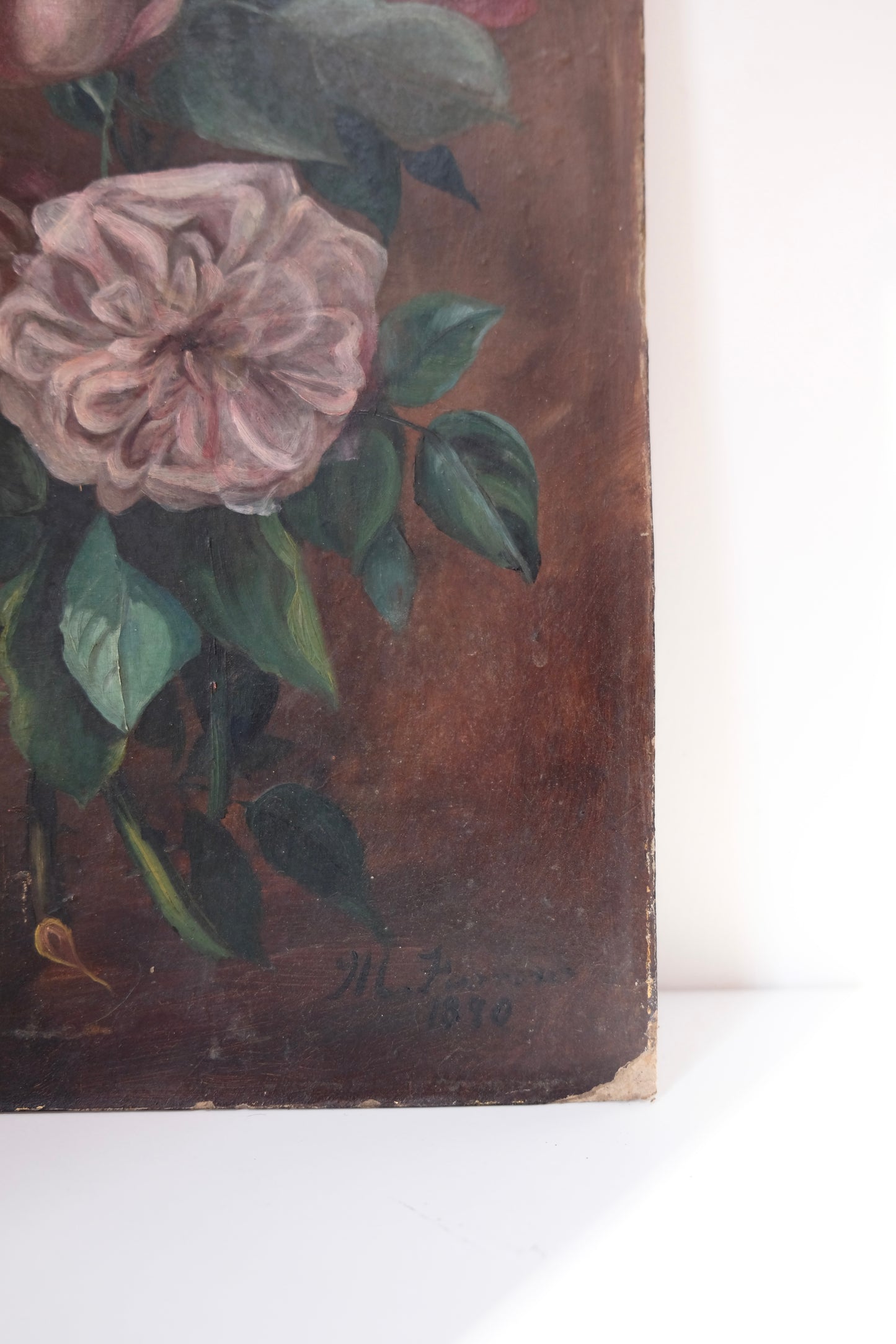 Long Moody Antique Floral Painting