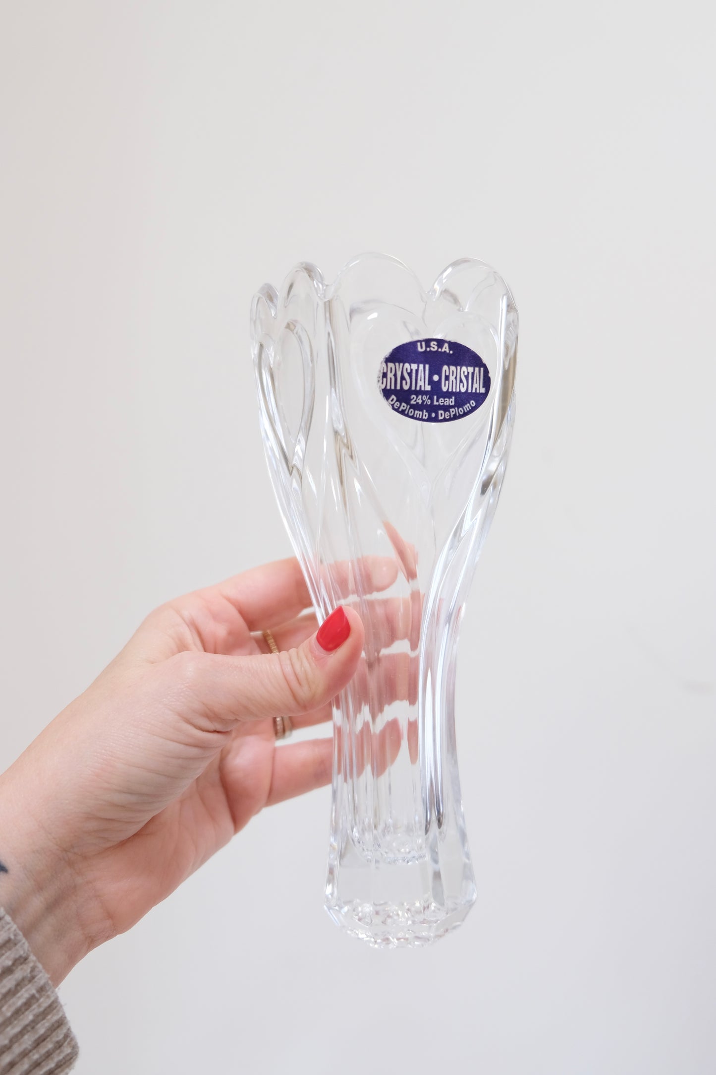 Vintage Deplomb Heavy Lead Crystal Hearts Vase