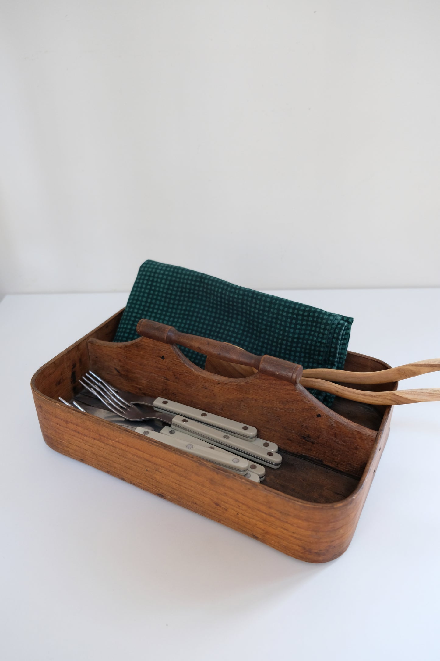 Antique Primitive Cutlery Box Tray Caddy
