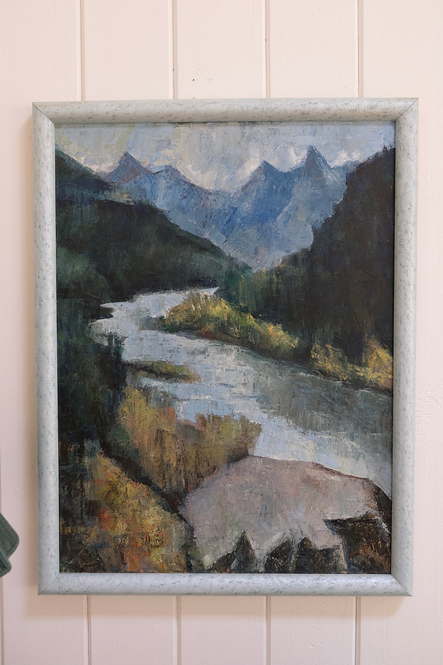 Vintage Original Mountain River Oil Painting