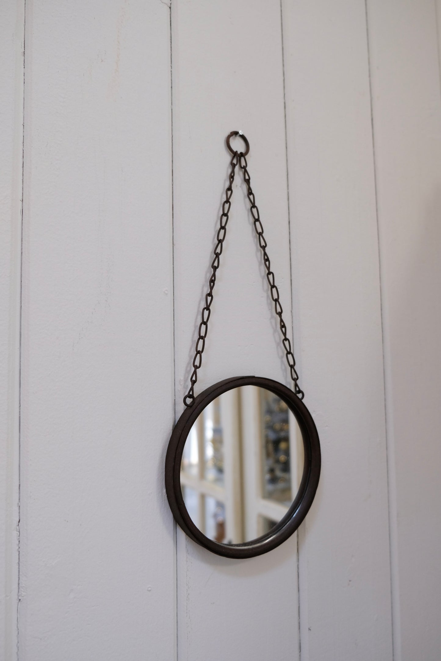 Small Vintage Hanging Round Mirror with Chain