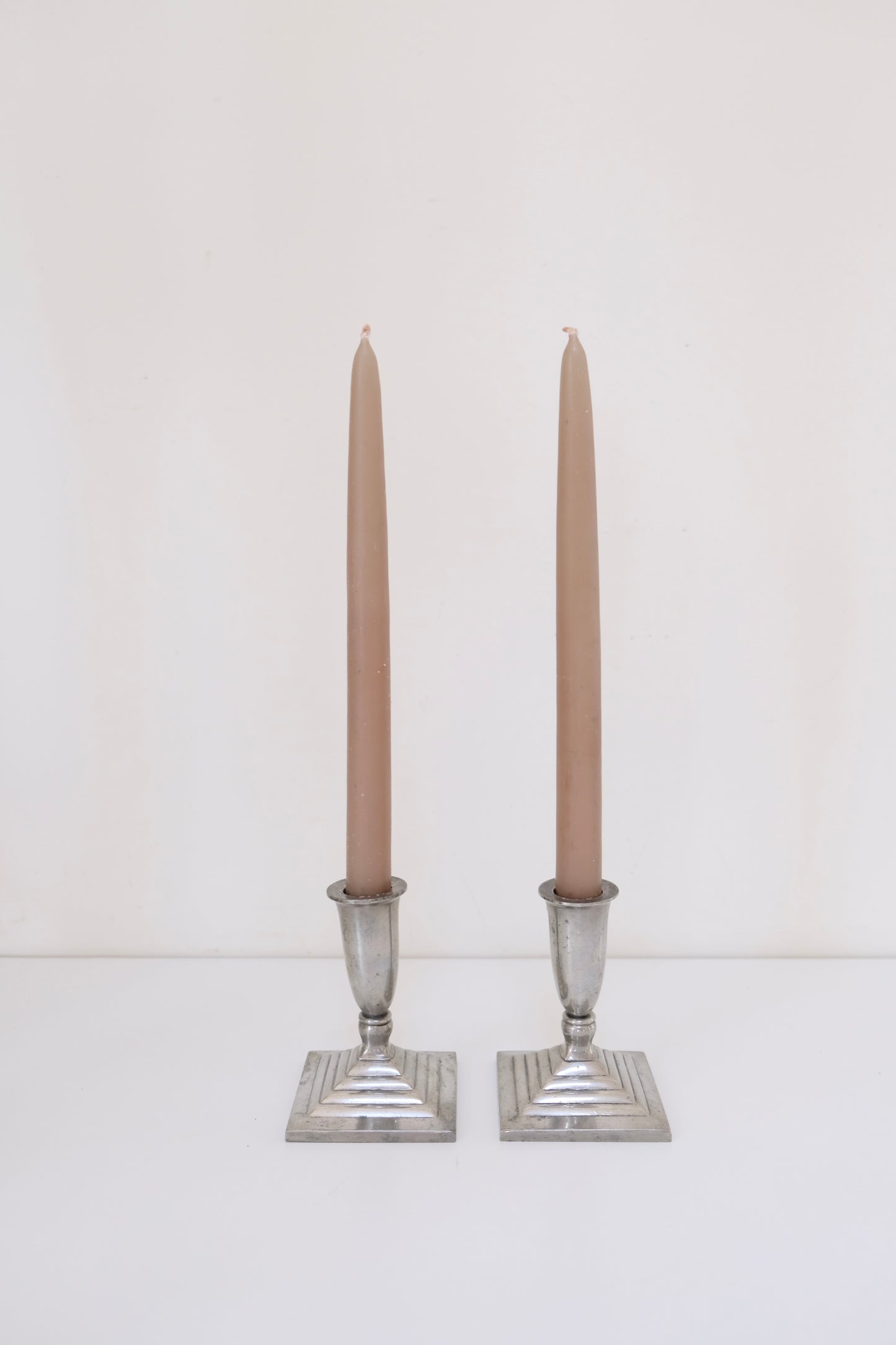 Vintage Pair of Danish Just Anderson Square Pewter Candlesticks