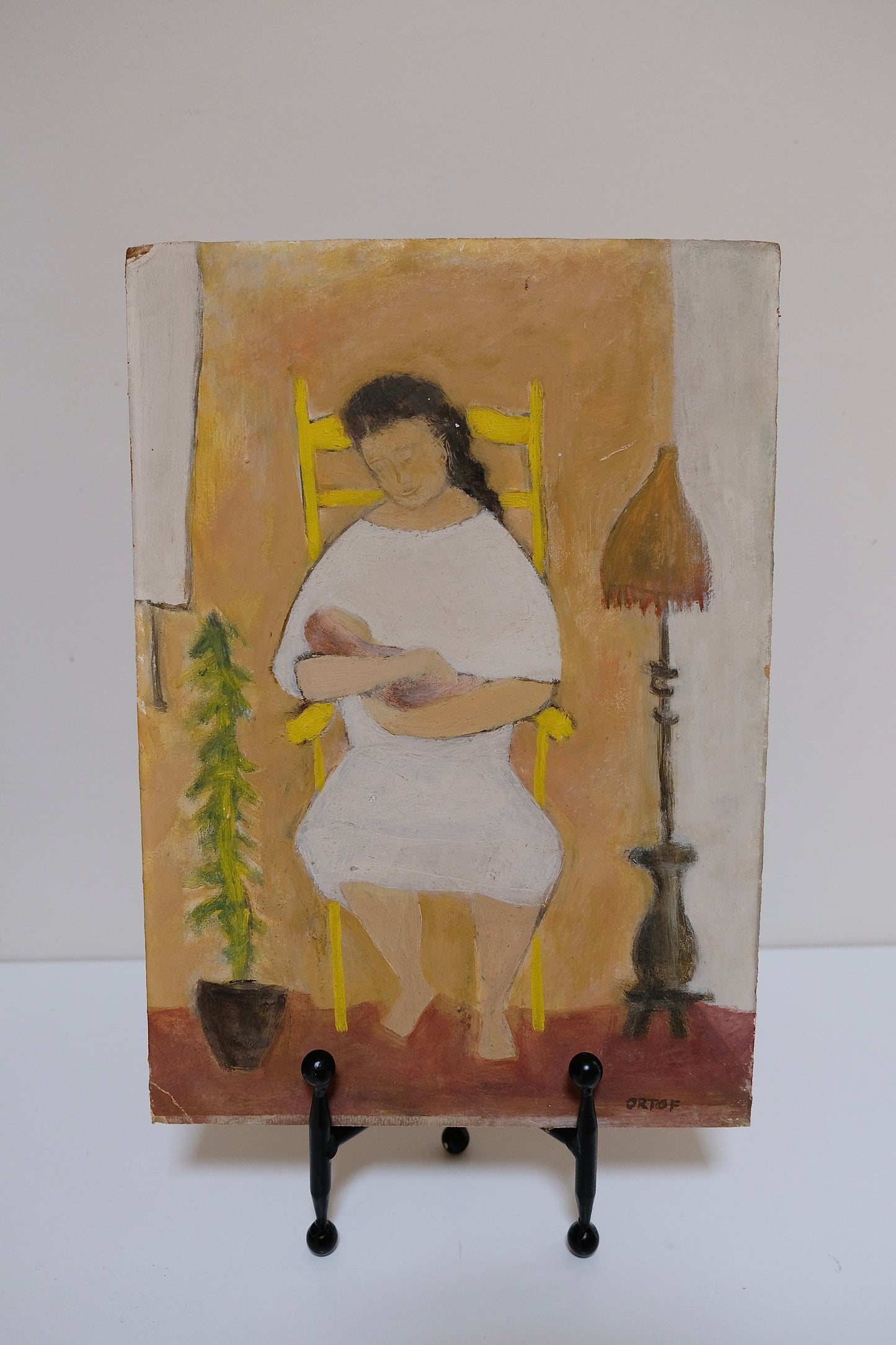 Signed Vintage Painting of a Woman and Baby