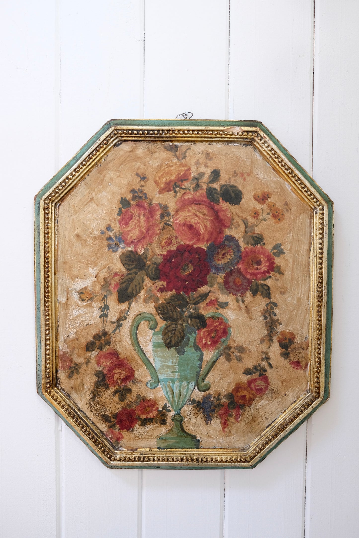 Vintage Octagonal Floral Painting