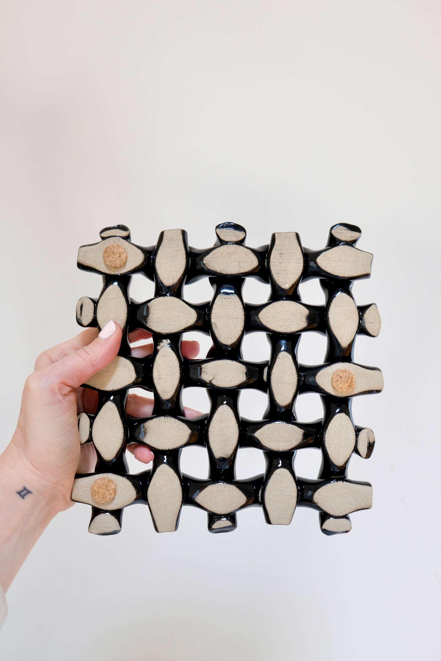 Woven Pottery Trivet in Black Glaze