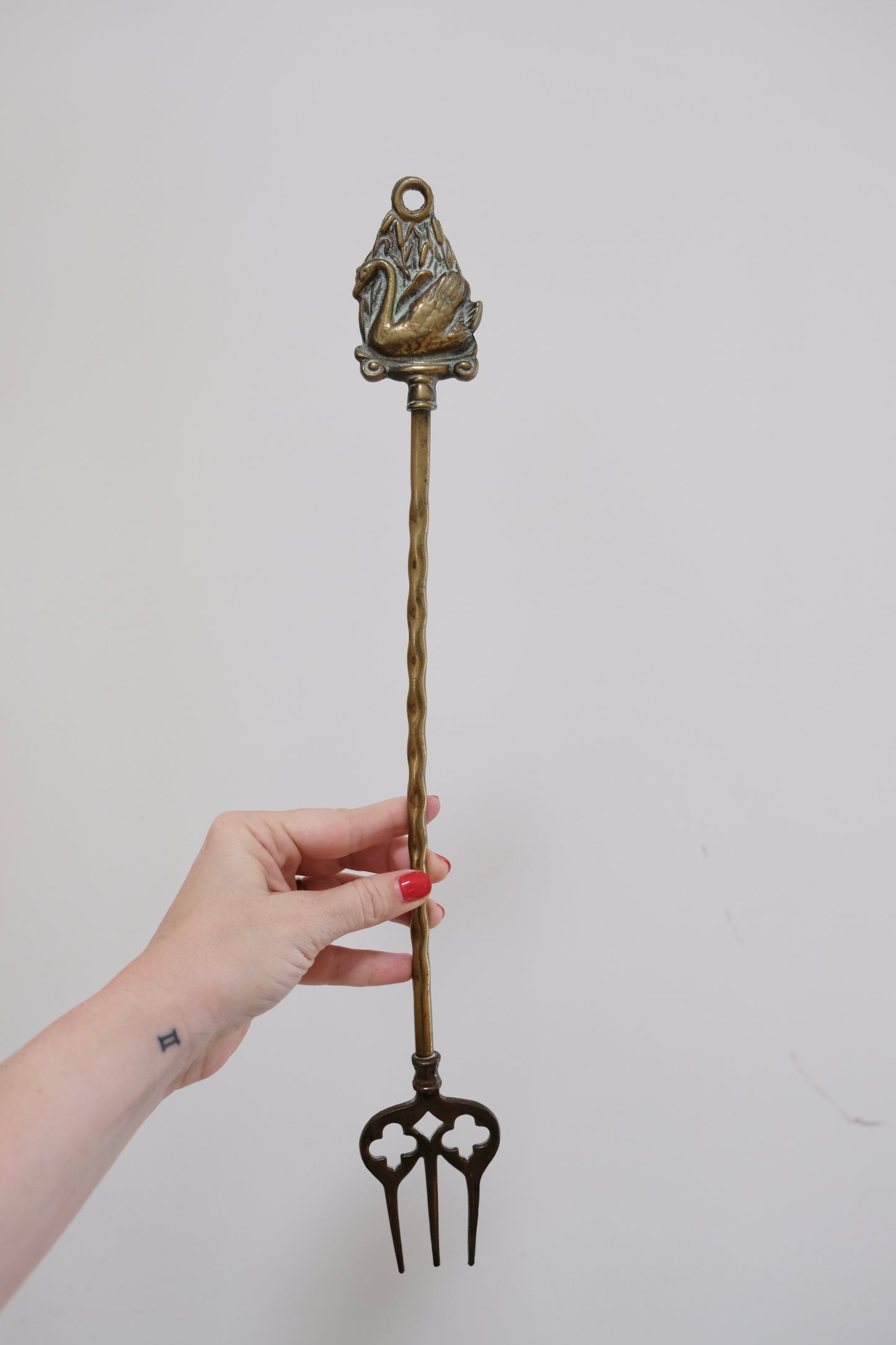Antique Brass Toasting Fork with Swan Handle