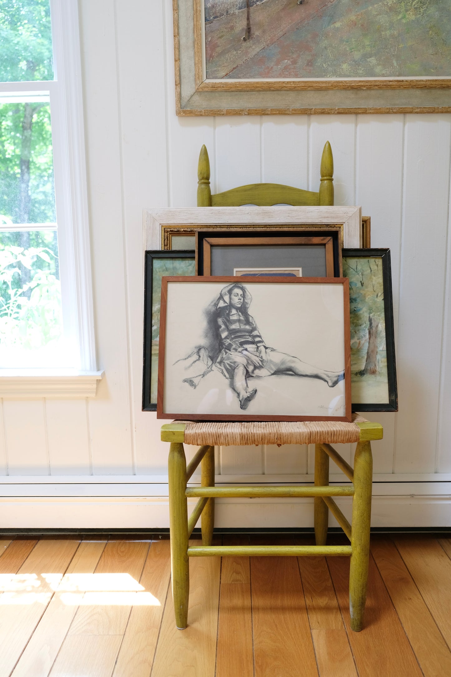 Vintage Charcoal Figure Drawing – Seated Woman