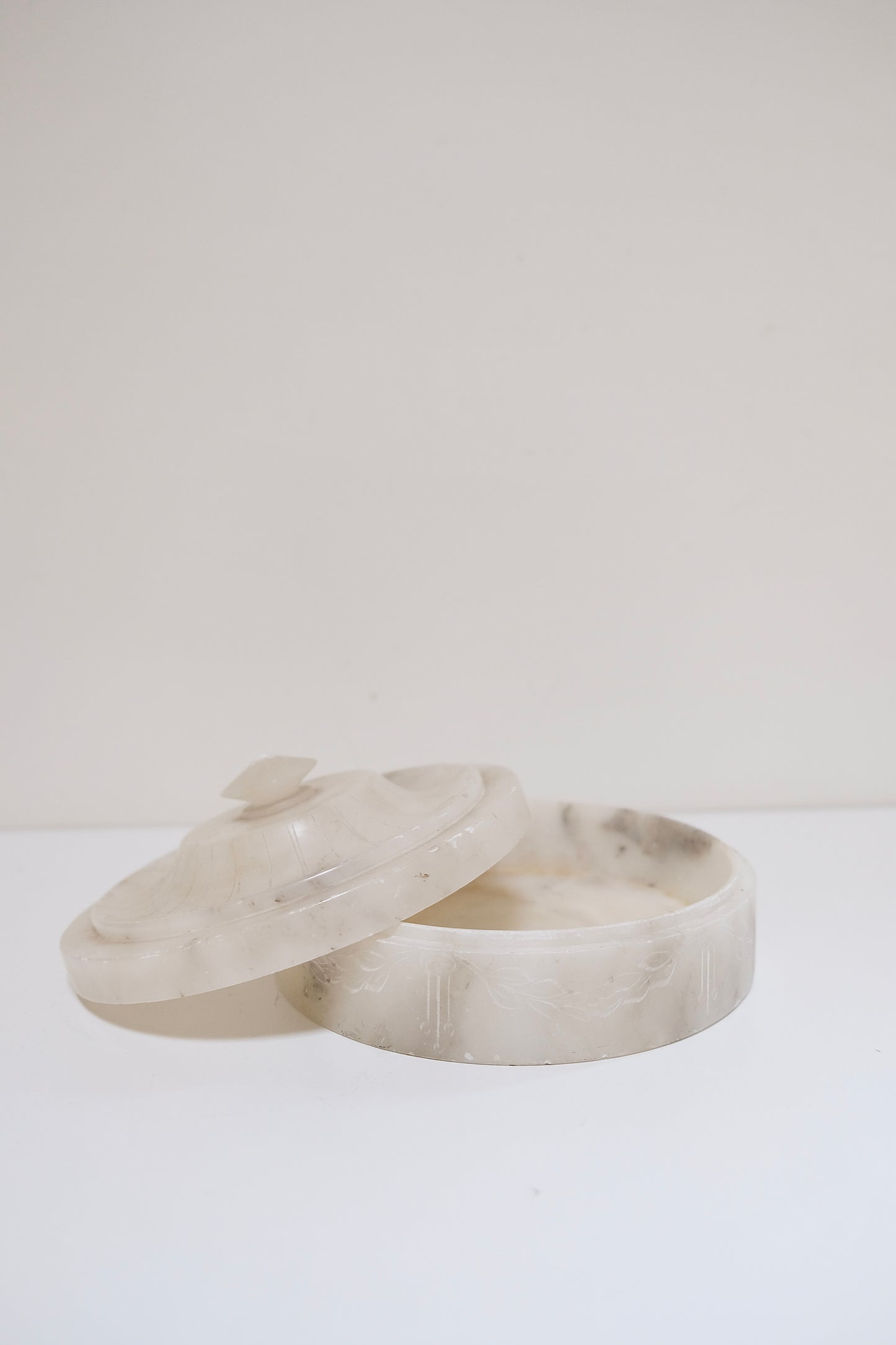 Carved Alabaster Dresser Box with Lid