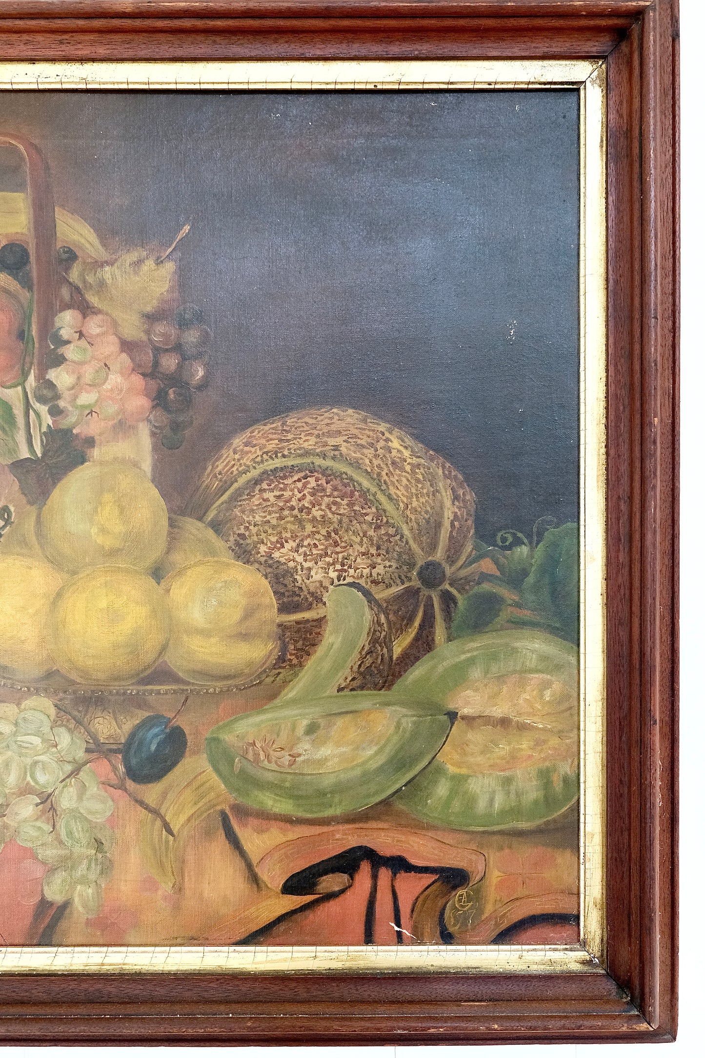 Large-scale Antique Still Life Oil Painting on Canvas, Initialed and Dated