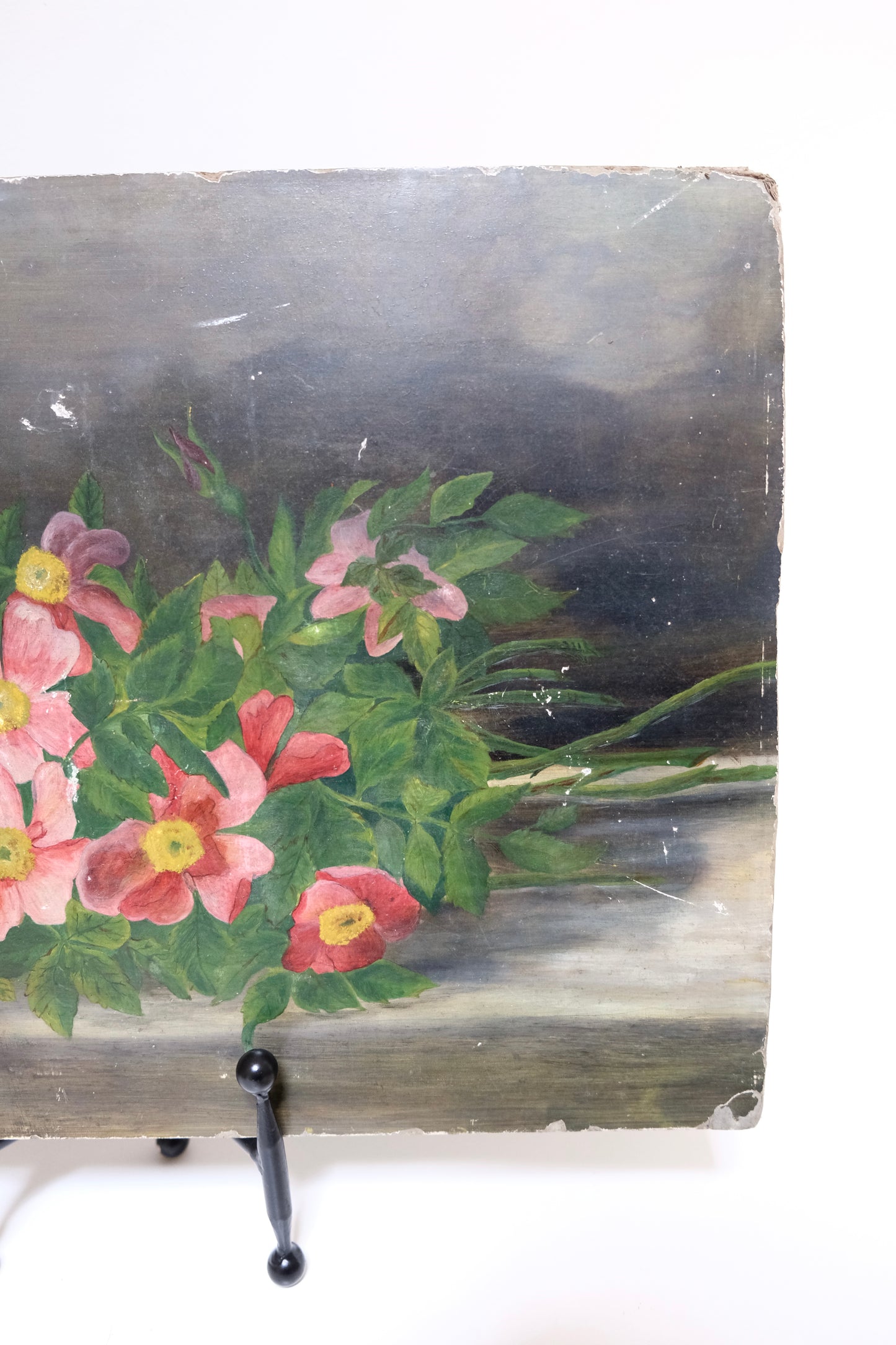 Antique Victorian Floral Still Life Oil Painting on Philadelphia Academy Board