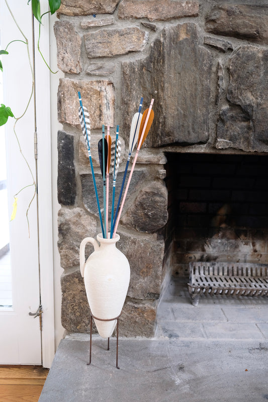 Two Sets of Three Incredible Vintage Wooden Arrows with Goose Feathers