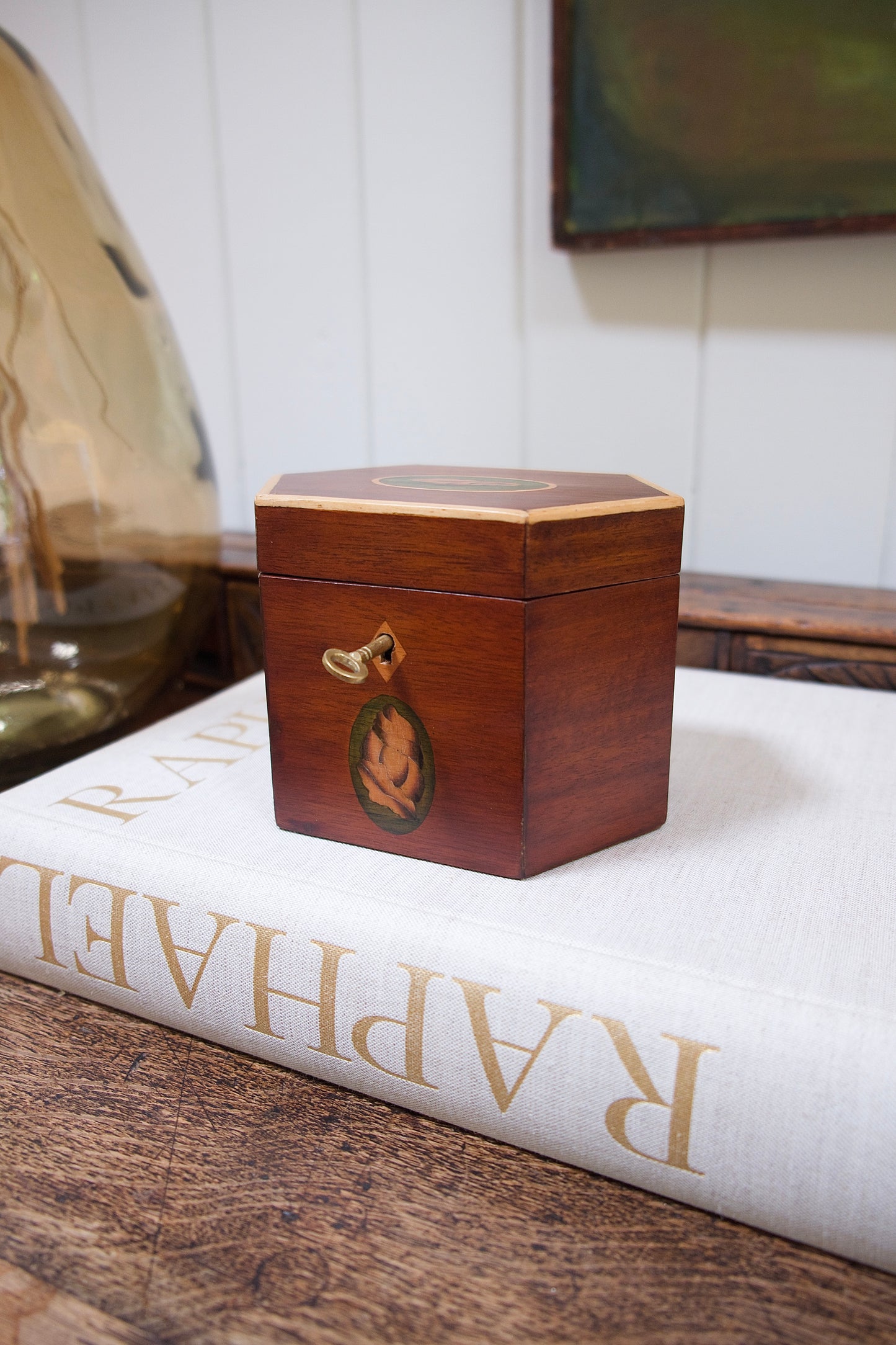 Vintage Wooden Tea Caddy with Key