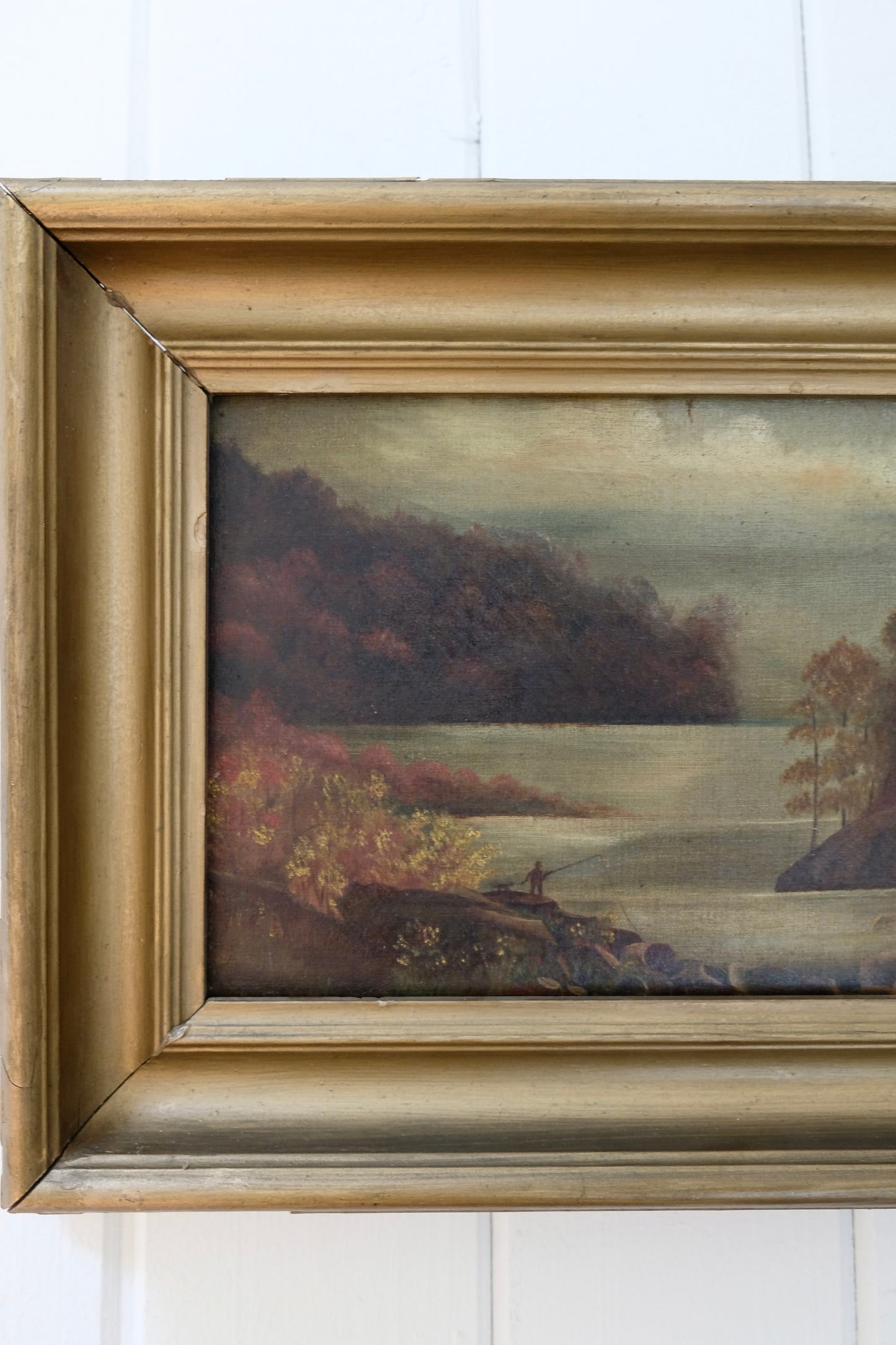 Antique Oil Painting on Canvas of a Moody River Scene