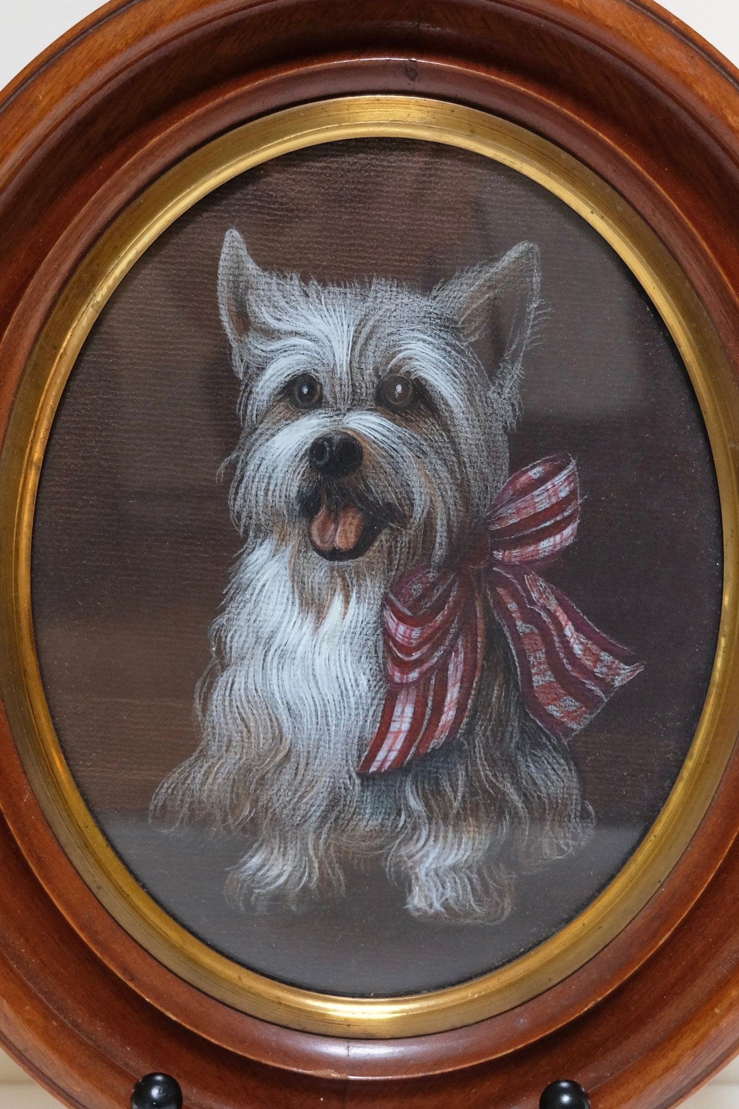 Pastel Puppy Portrait in Oval Walnut Frame with Gilt Liner