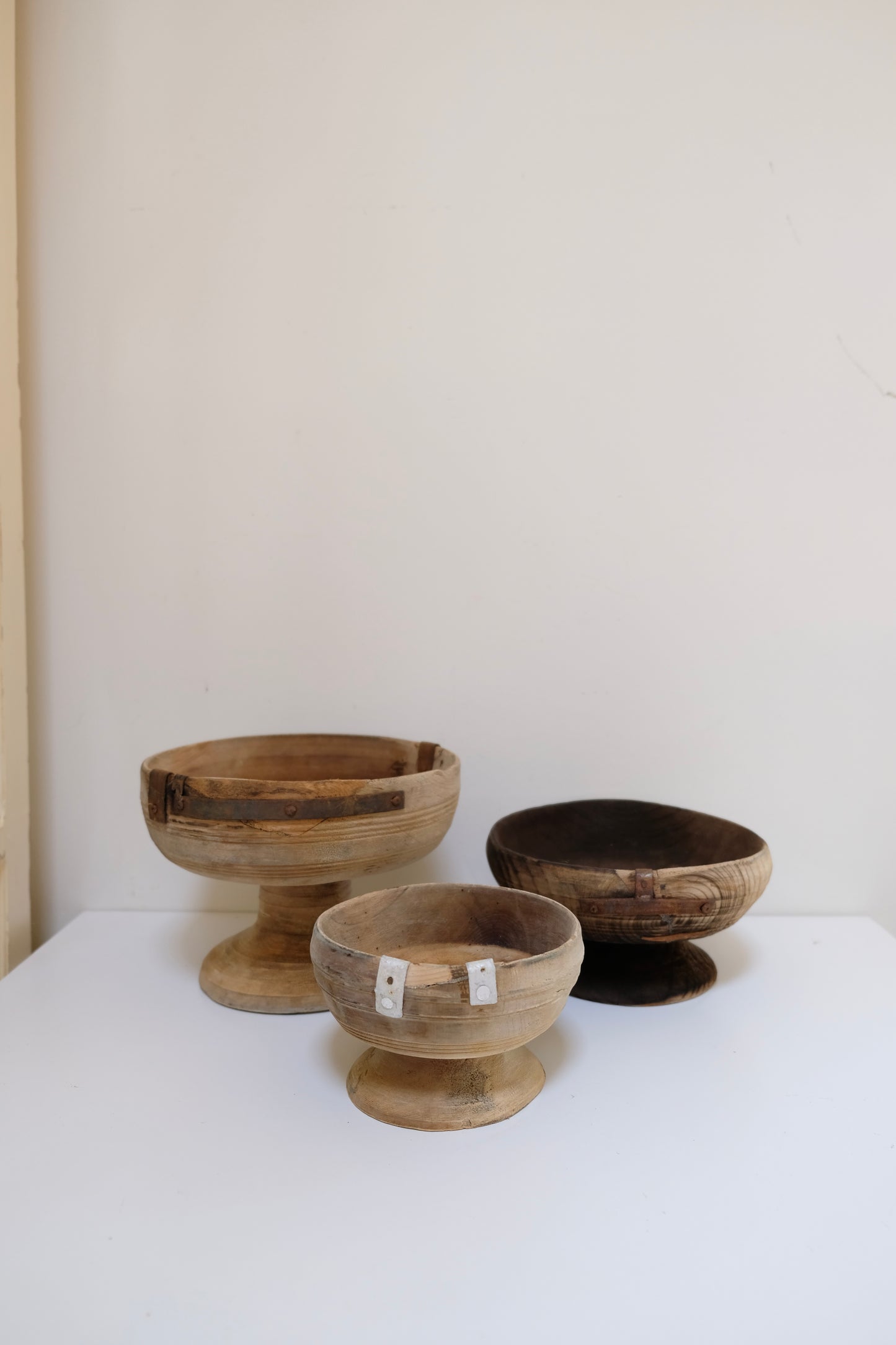 Antique Primitive Footed Wooden Compotes (Sold Separately)