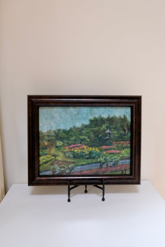 Vintage Signed Landscape Painting in Deep Brown Frame