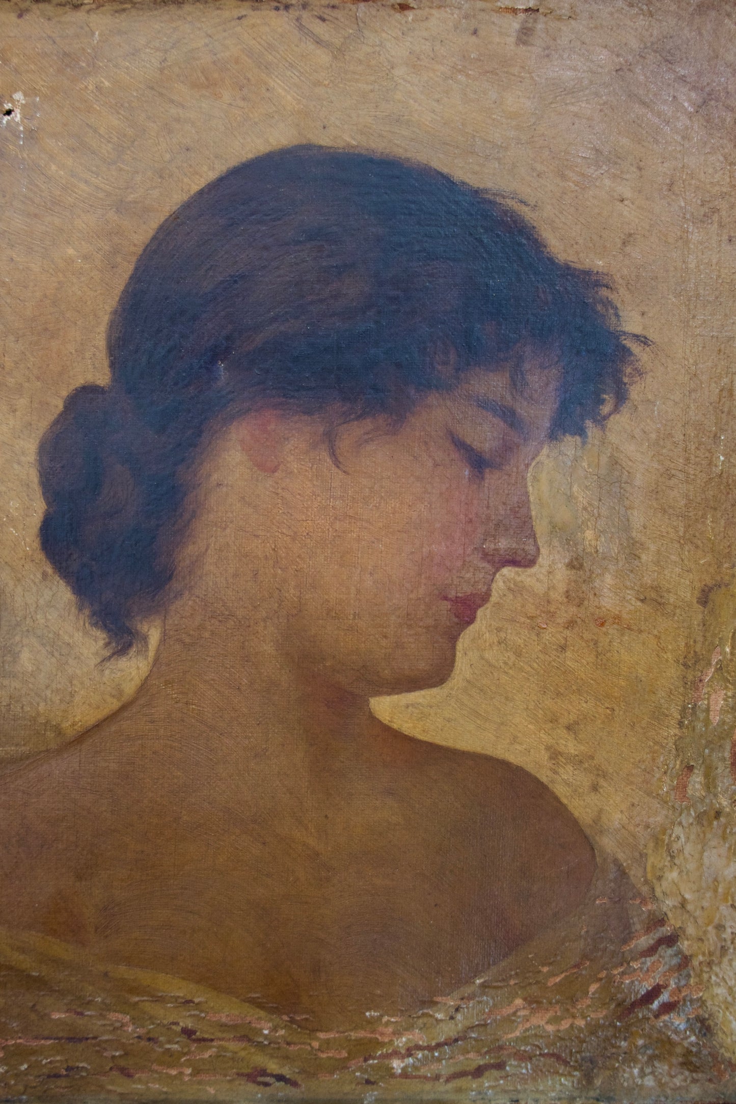 Antique Oil Painting Portrait of Young Woman