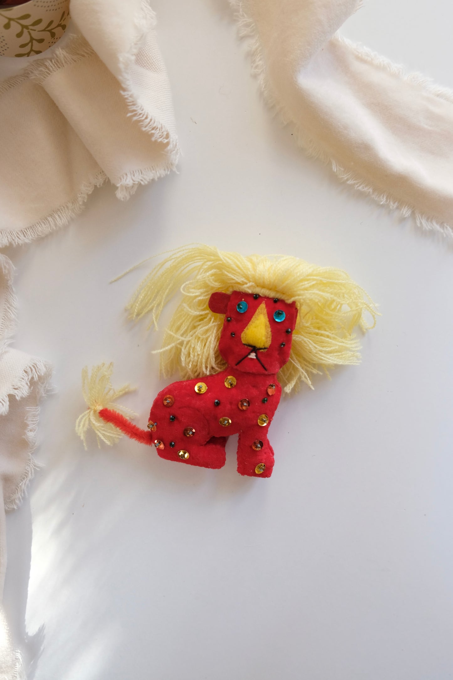 Vintage Handmade Felt Lion Ornament