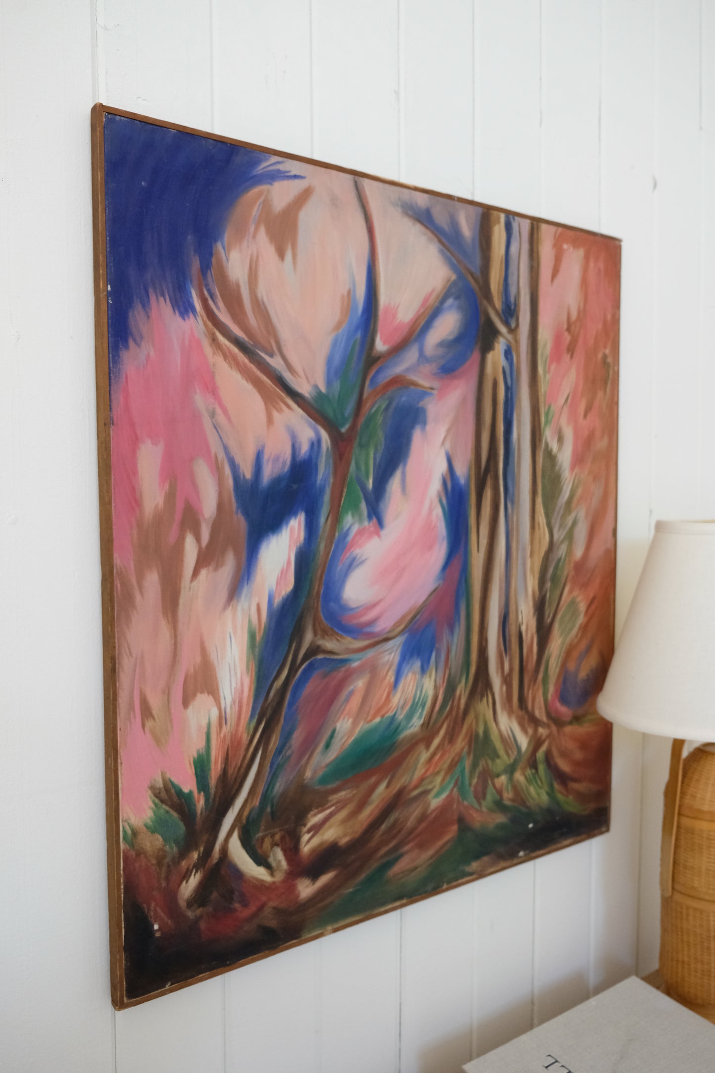 Large Vintage Expressionist Abstract Landscape with Trees