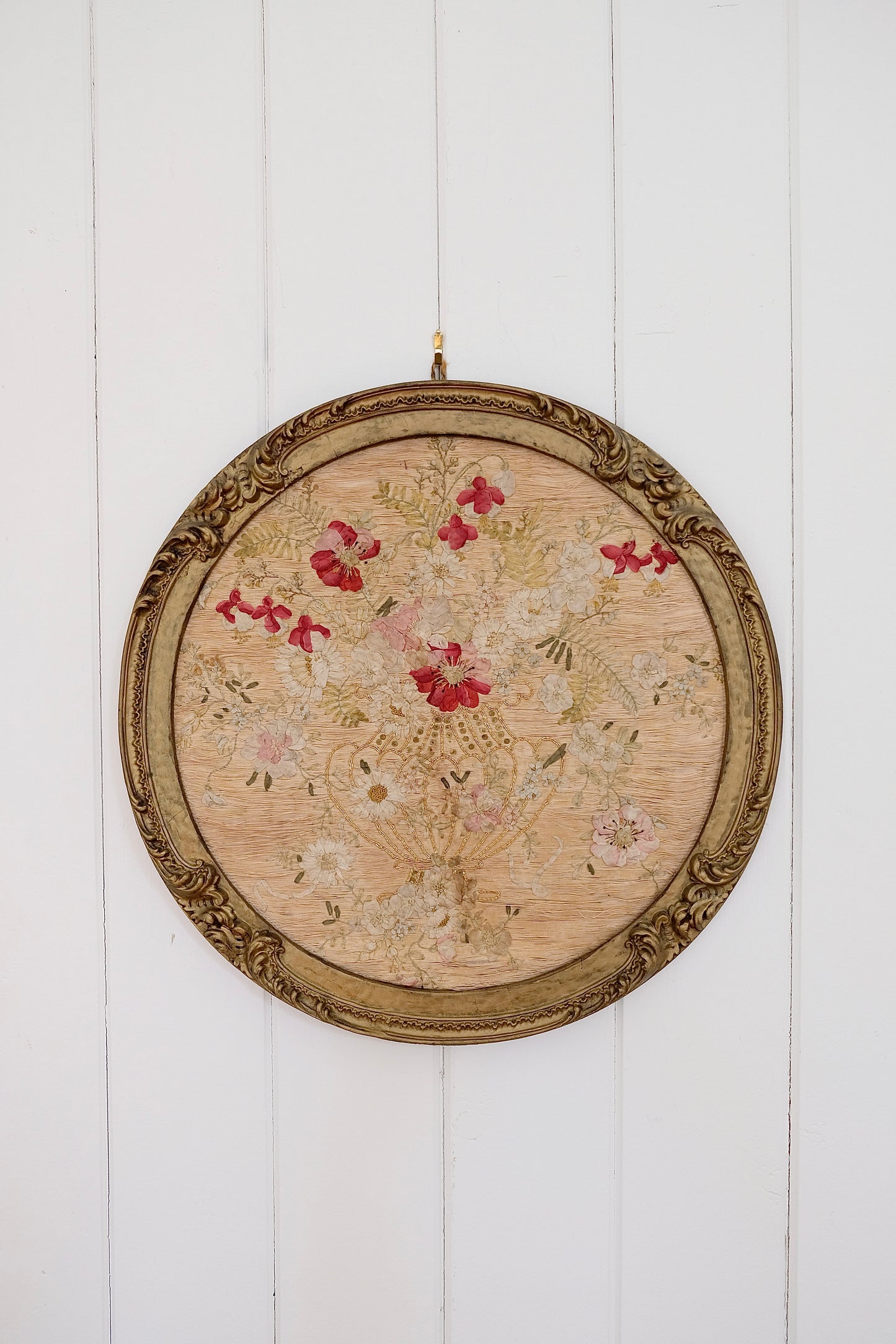 Vintage Framed Silk Floral Appliqué Artwork