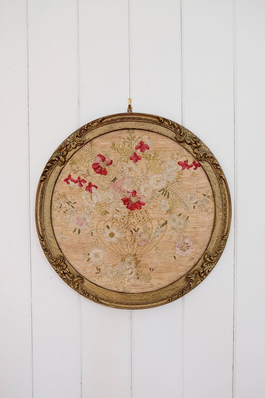 Vintage Framed Silk Floral Appliqué Artwork