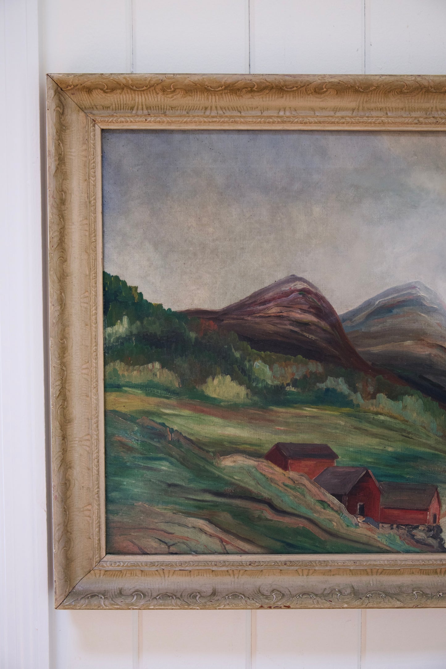 1920s Framed Fjord Landscape on Canvas