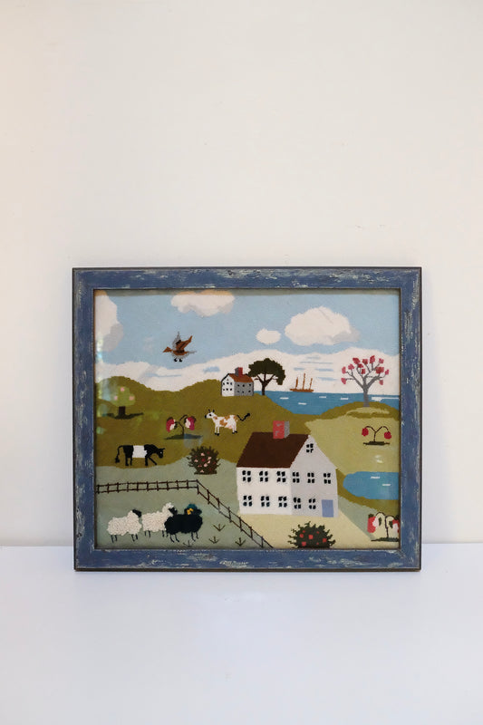 Vintage Framed Folk Art Needlepoint
