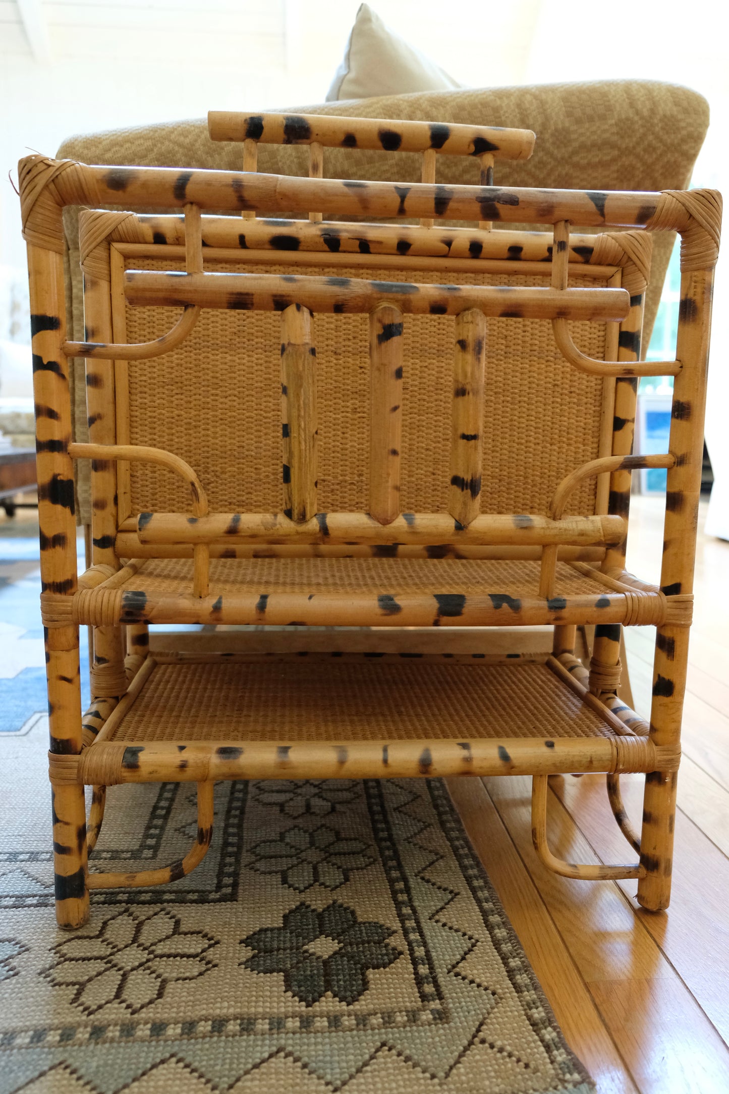 20th Century Burnt Bamboo & Rattan Magazine Rack