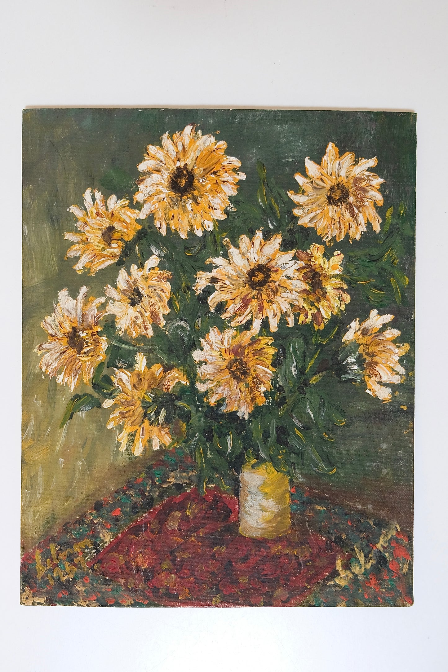 Vintage Signed Oil Painting, Small Floral Still Life on Canvas