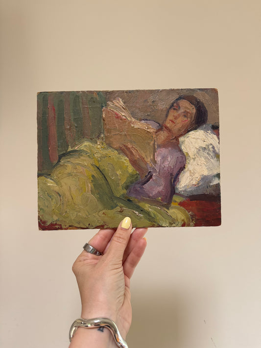 Vintage Oil Painting of Woman Reading
