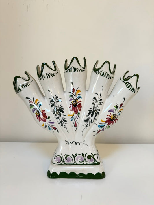 Large Vintage Hand Painted Fan Bud Vase