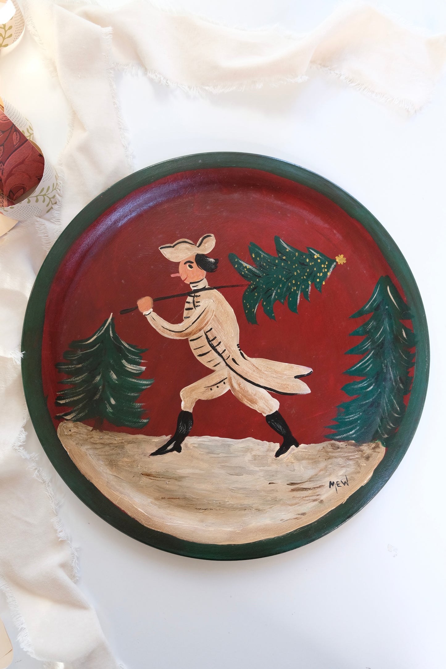 Vintage Hand Painted Folk Art Christmas Plate
