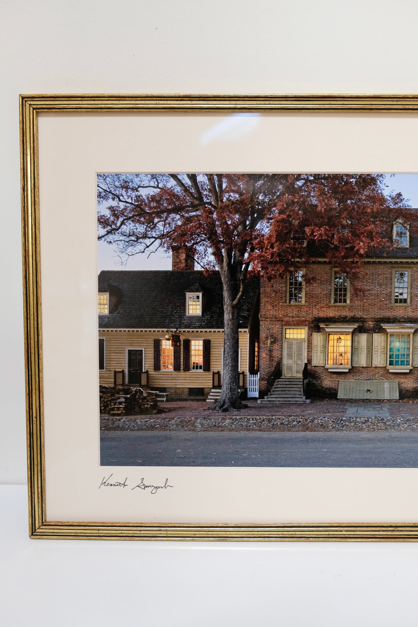 Signed Framed Williamsburg Photograph in Gold Wood Frame