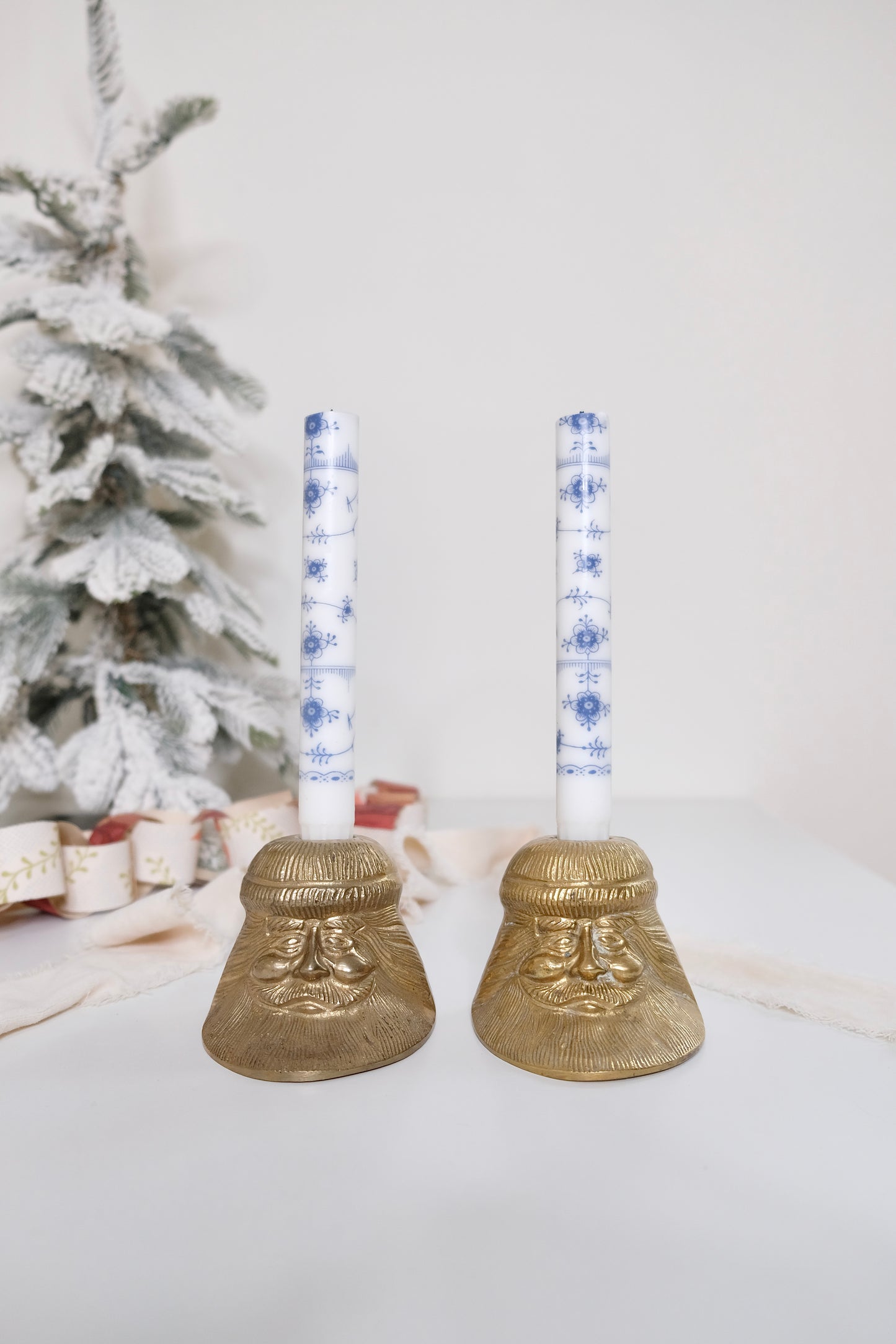 Vintage Brass Santa Candle Holders, Pair