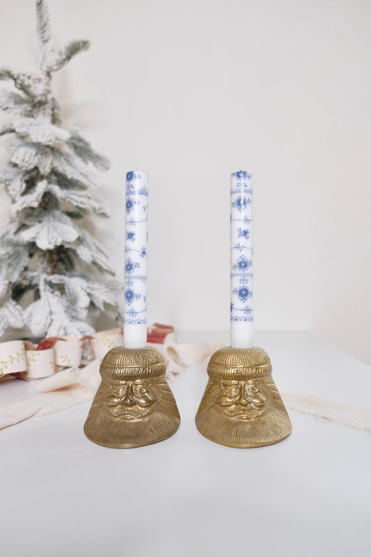 Vintage Brass Santa Candle Holders, Pair
