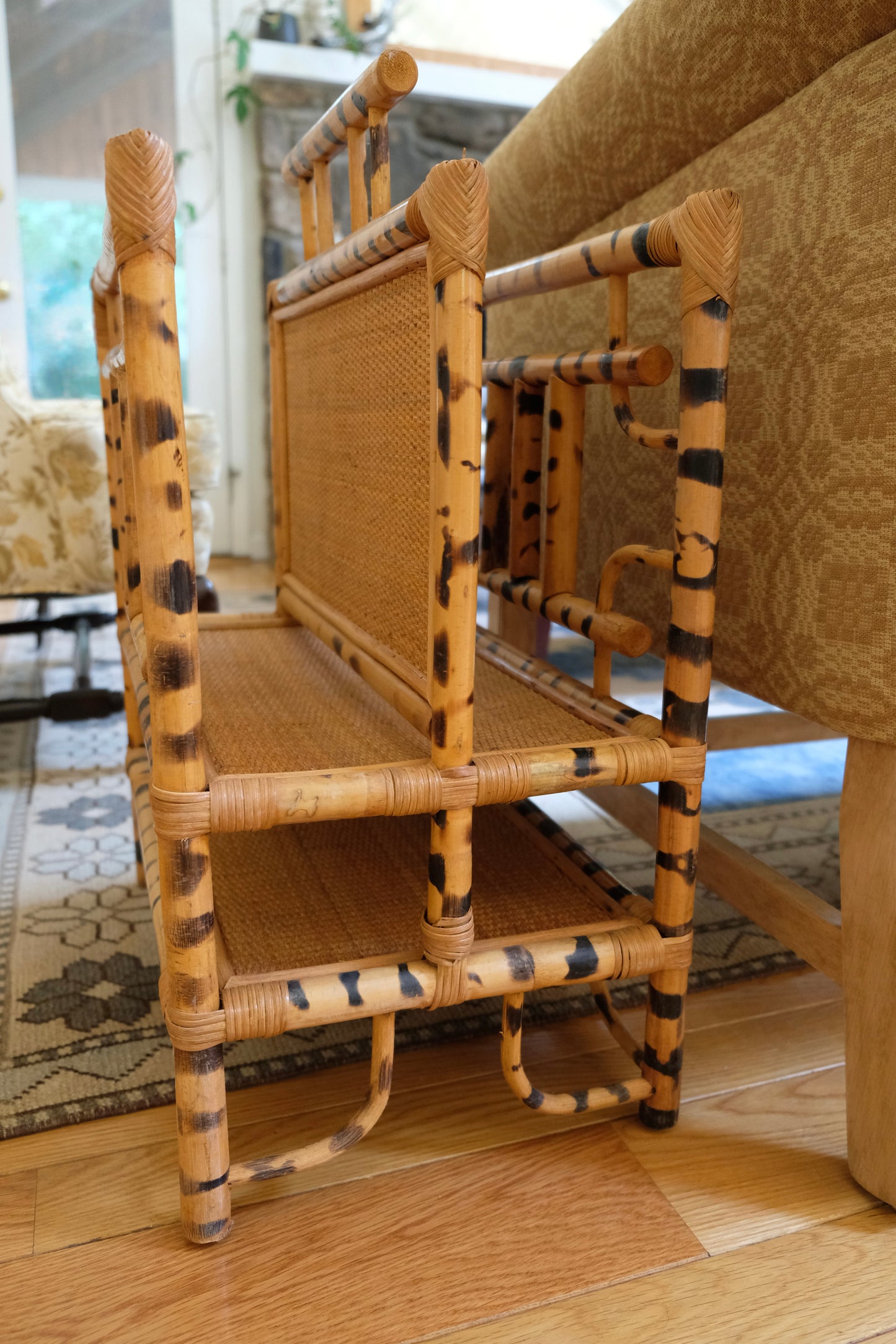 20th Century Burnt Bamboo & Rattan Magazine Rack