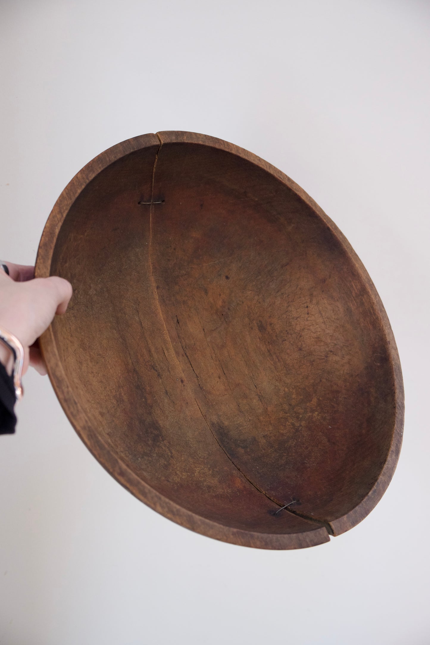 Antique Reinforced Hand Turned Wooden Bowl