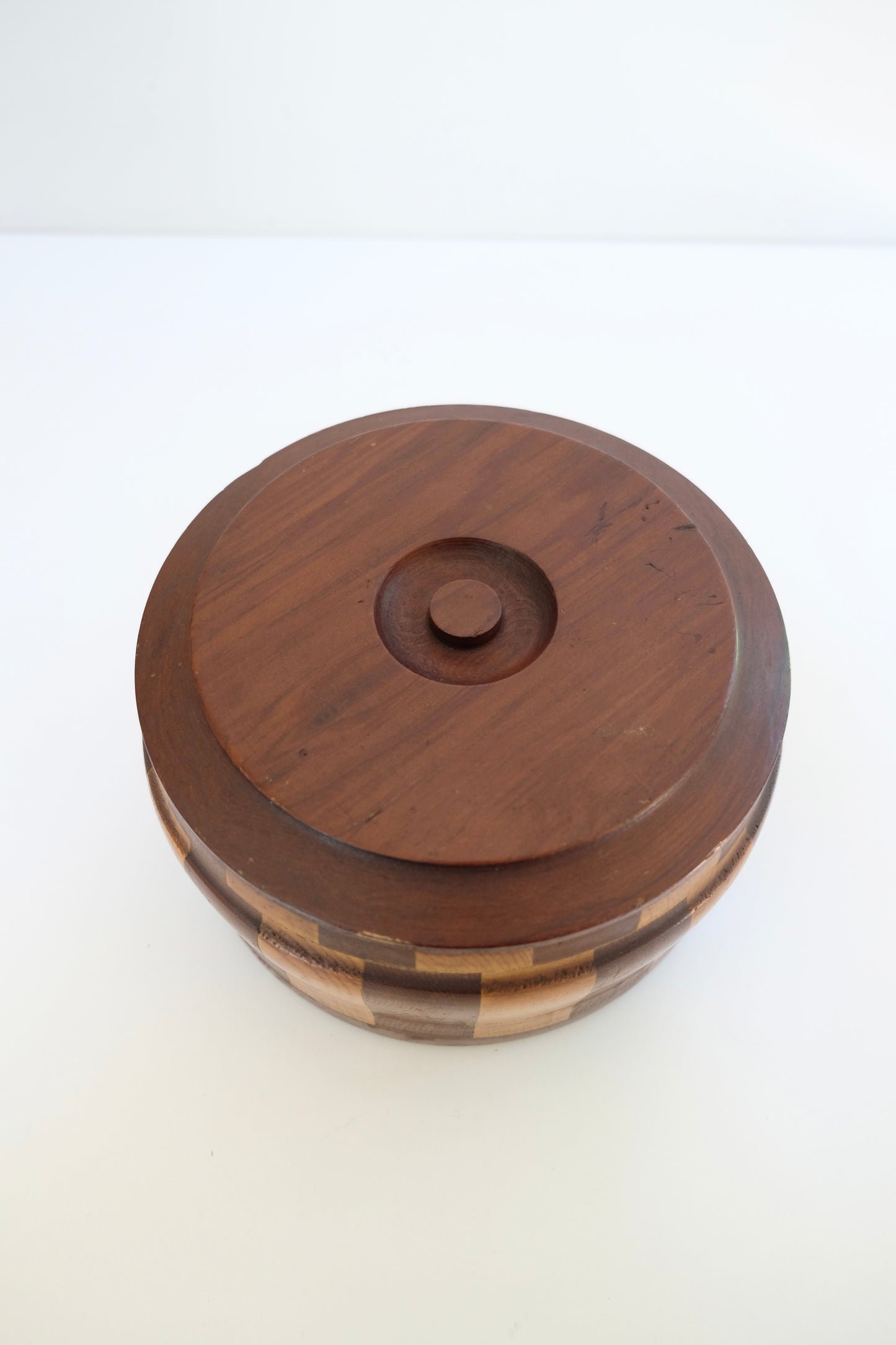 1940s California Redwood Striped Turned Wood Lidded Box with WWII-Era Provenance