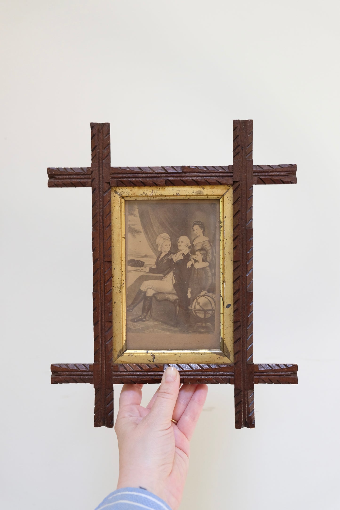 Antique Tramp Art Chip-Carved Wooden Frame, Folk Art